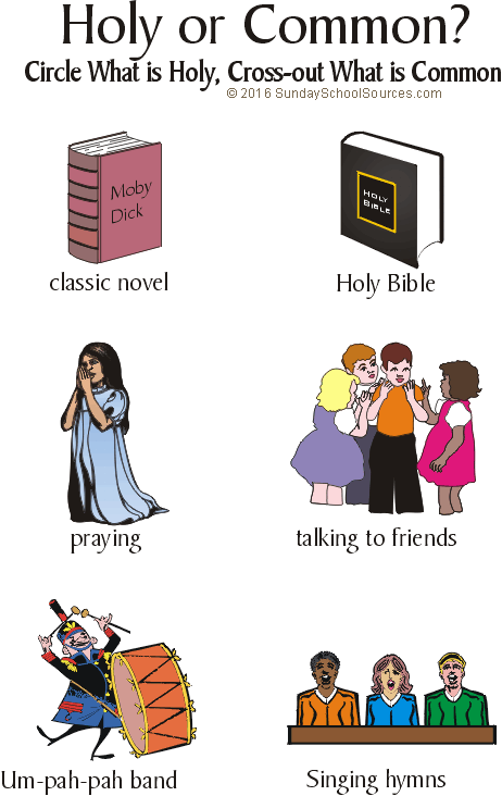 Worksheet depicting some holy and some common things.