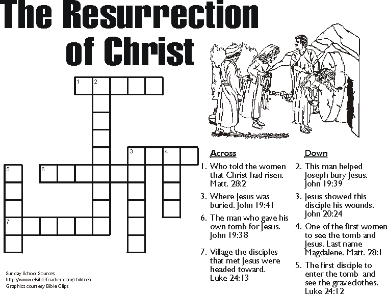 Crossword puzzle on the resurrection of Jesus